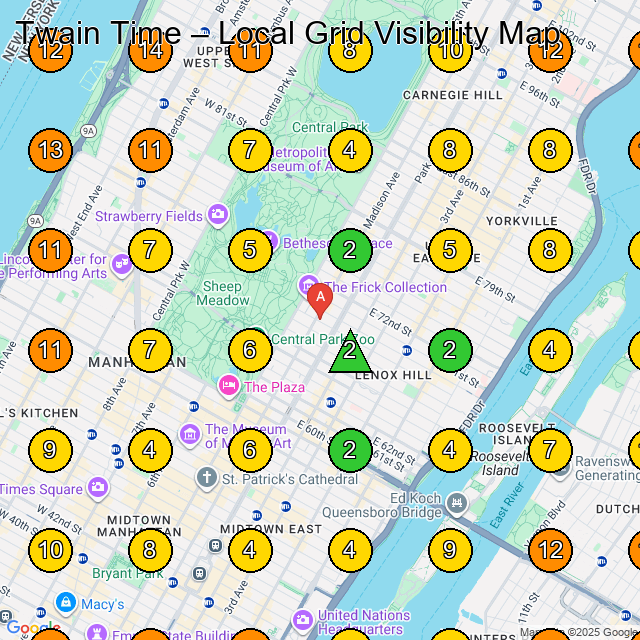 Twain Time GeoGrid ranking map for Watch Store in New York